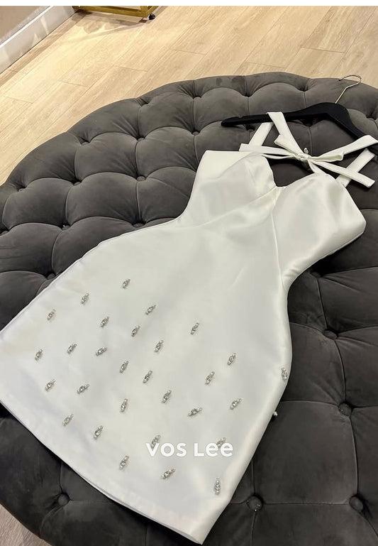Simple A-Line Rhinestone Pearl Embellished Homecoming Dresses