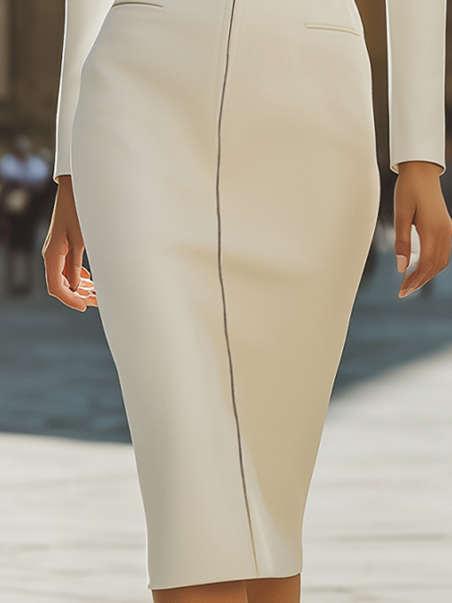 VOS LEE Plain Structured Zip-Front Midi Dress