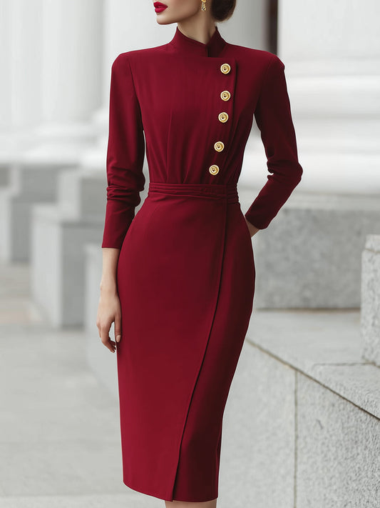 Elegant Structured Button-Front Midi Dress