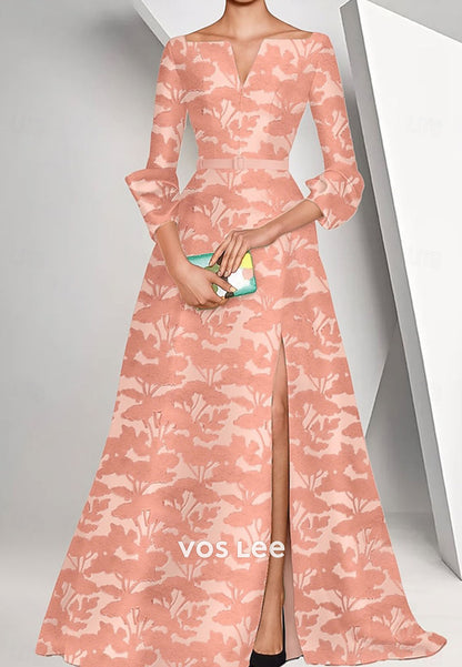 A-Line Long Sleeves Formal Dress Split eveming Dress