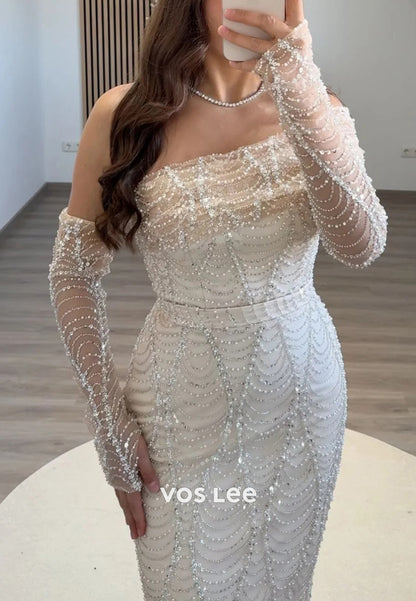 Classic & Timeless Long Sleeves Fully Beaded Floor-Length Mermaid Evening Dresses