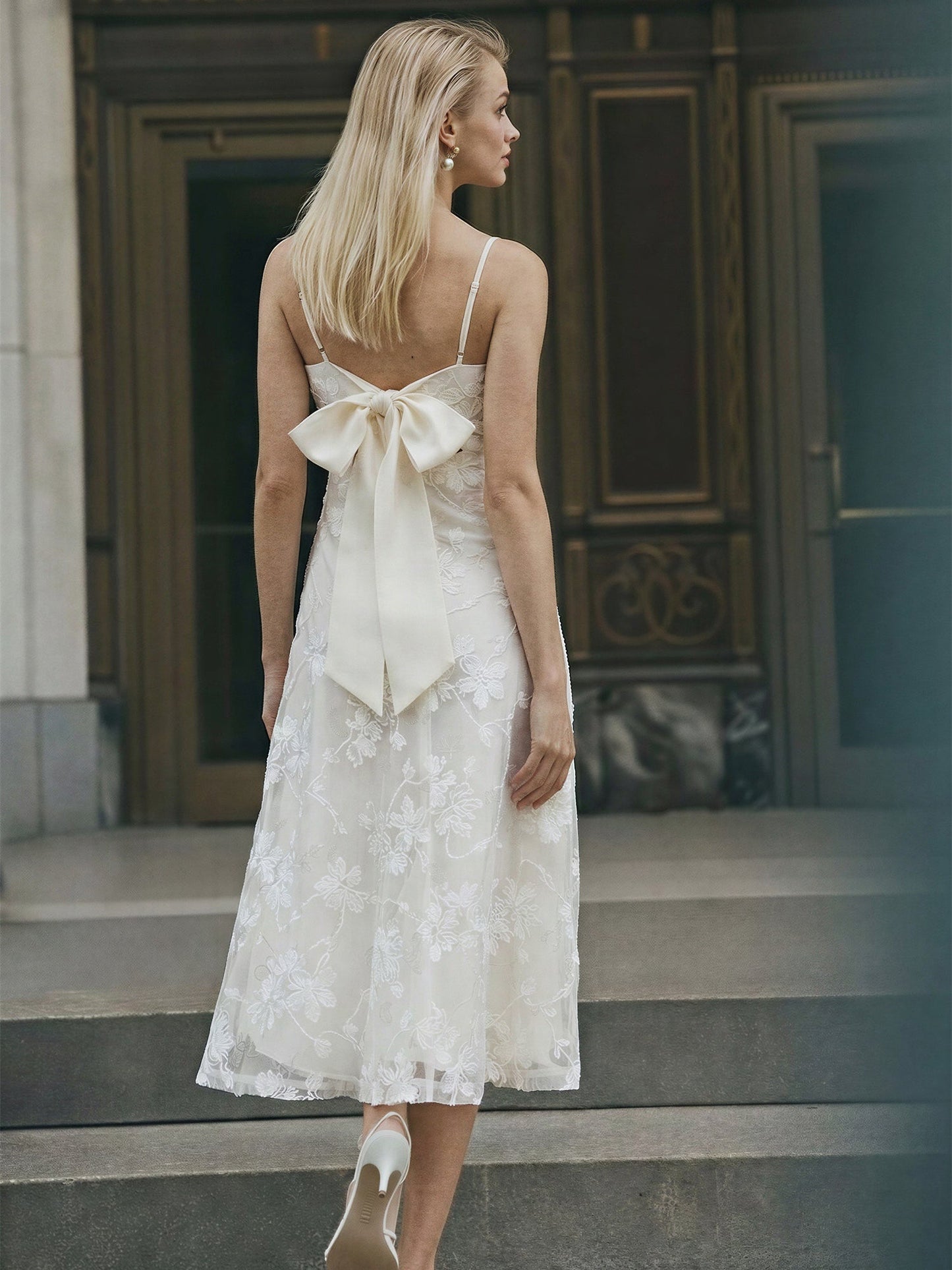 Square Neck 3D Floral Midi Dress