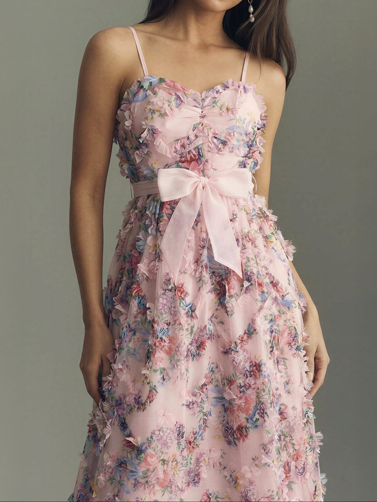 Princess Seam Floral Ruffle Midi Dress