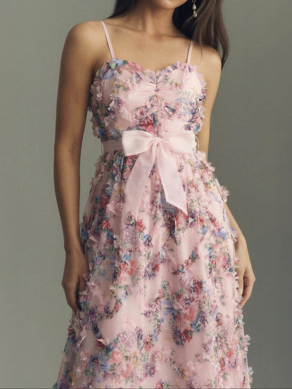 Princess Seam Floral Ruffle Midi Dress