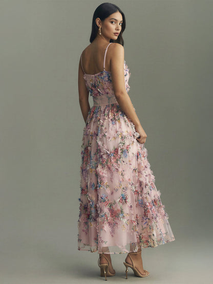Princess Seam Floral Ruffle Midi Dress