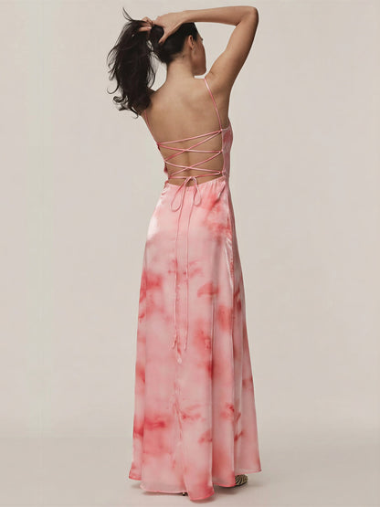 Strapless Watercolor Sweetheart Maxi Dress