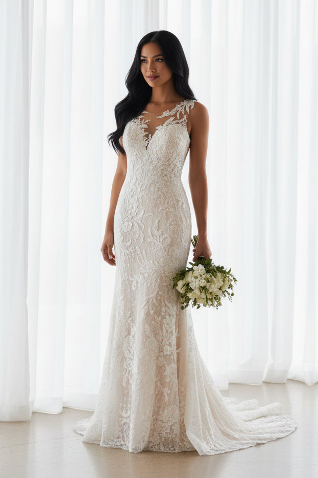 Outdoor Wedding Halter Lace Mermaid Gown | Slim Fit Bridal Dress