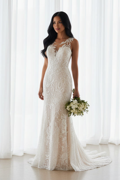 Outdoor Wedding Halter Lace Mermaid Gown | Slim Fit Bridal Dress