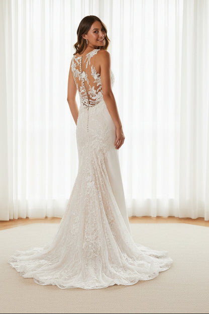 Outdoor Wedding Halter Lace Mermaid Gown | Slim Fit Bridal Dress