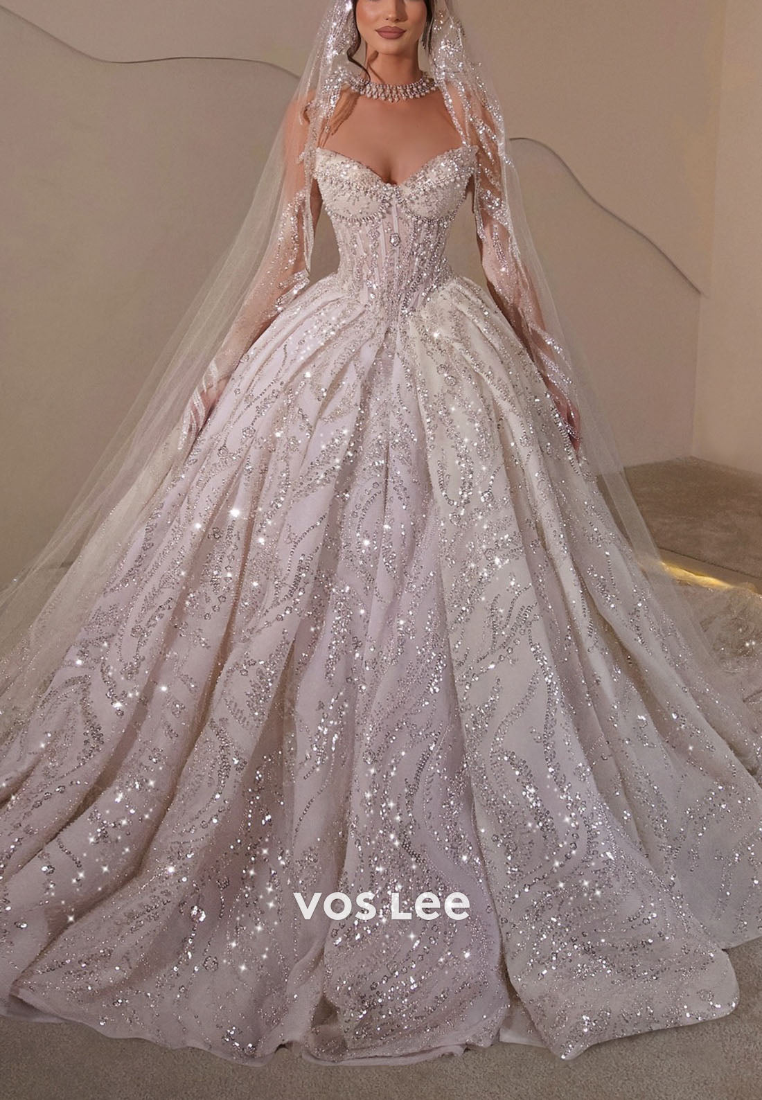 Sparkle Ballgown Wedding Dress Sweetheart Beaded Diamonds Bridal Gown