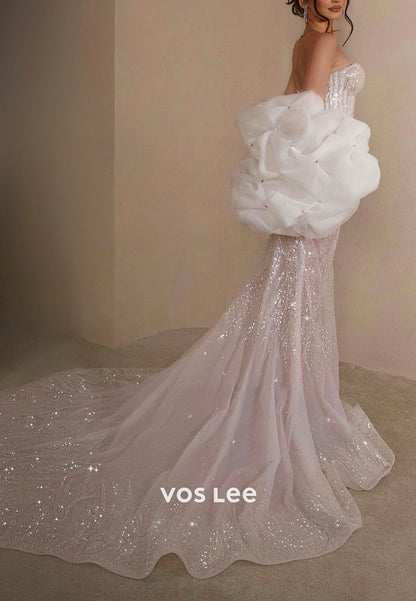 Sparkle Sweetheart Sequins Mermaid Wedding Dress Strapless Beaded Bridal Gown