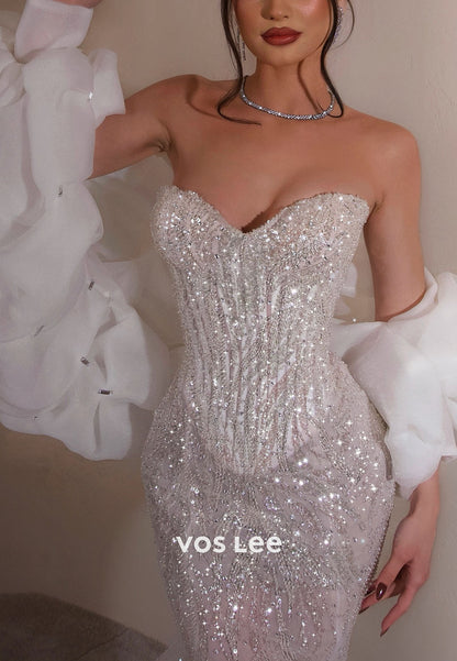 Sparkle Sweetheart Sequins Mermaid Wedding Dress Strapless Beaded Bridal Gown