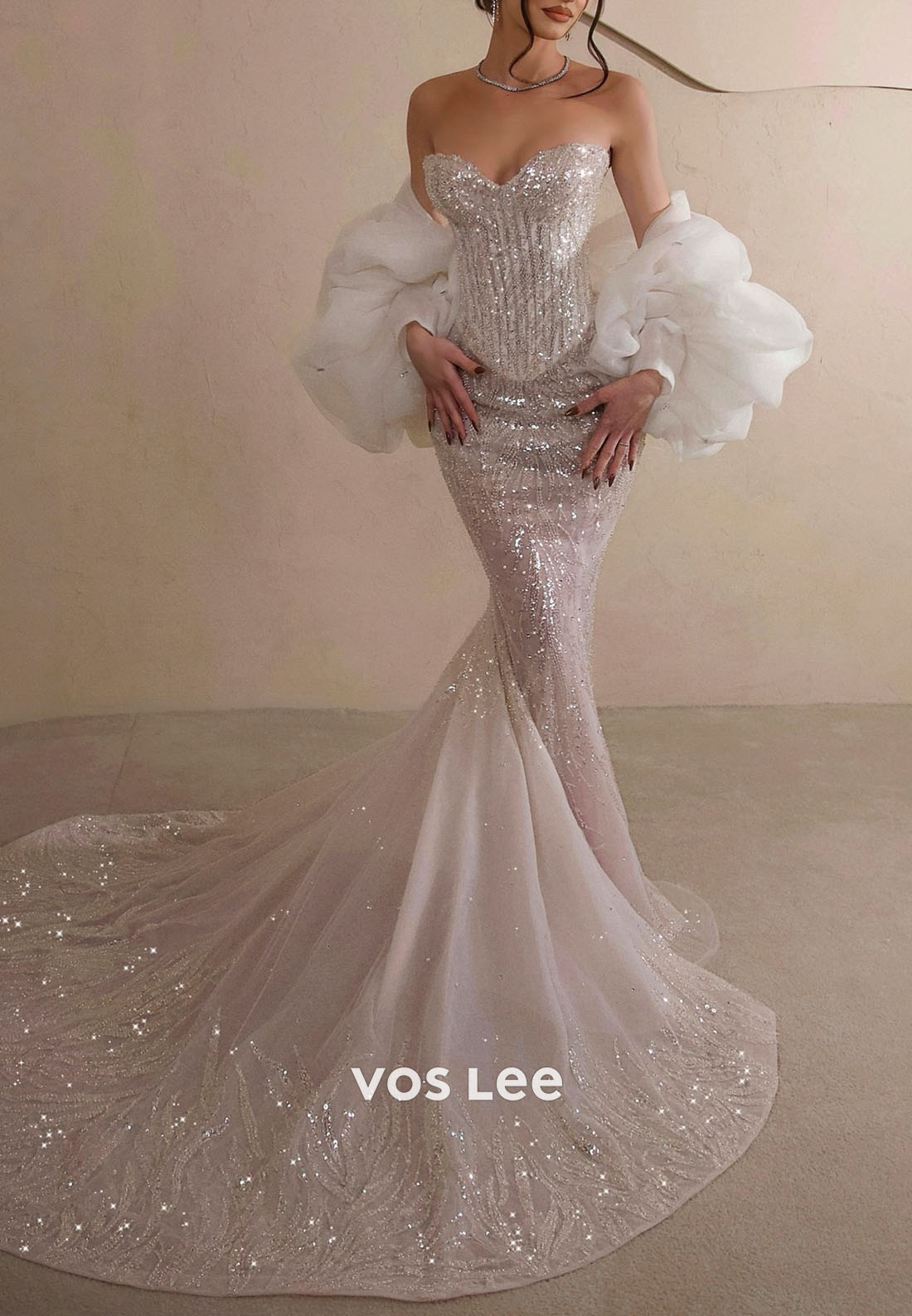 Sparkle Sweetheart Sequins Mermaid Wedding Dress Strapless Beaded Bridal Gown