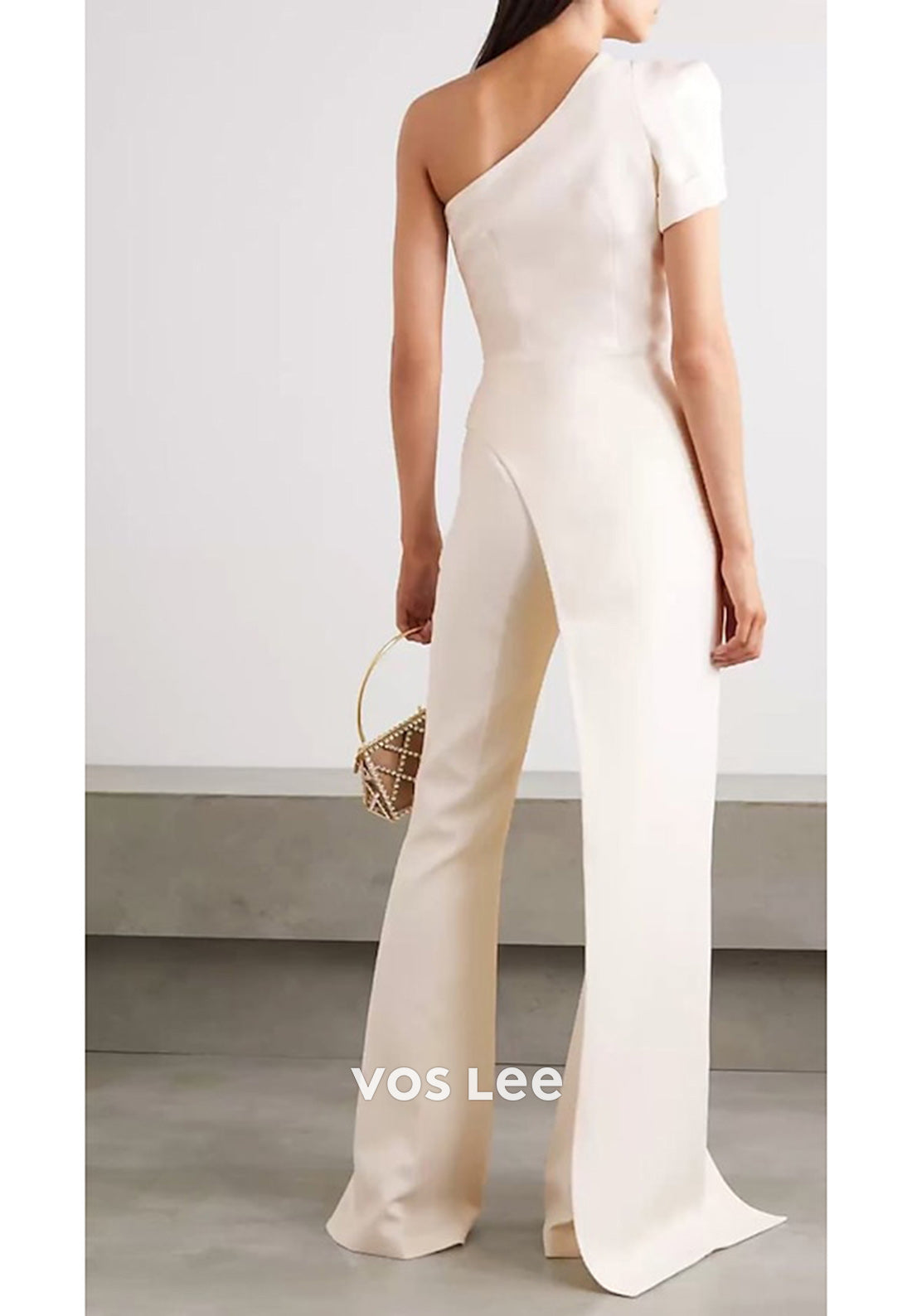Couture & Ornate  White One Shoulder Short Sleeve Jumpsuit