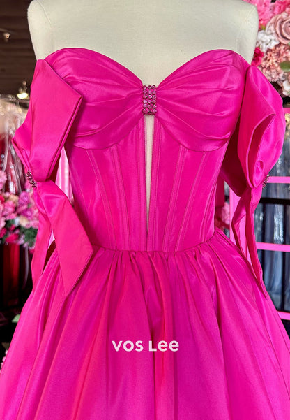 Sweetheart Strapless Hot Pink A-Line Dress with Beading Bow
