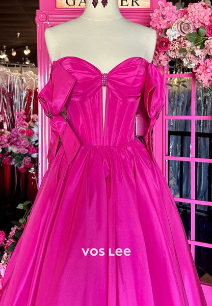 Sweetheart Strapless Hot Pink A-Line Dress with Beading Bow