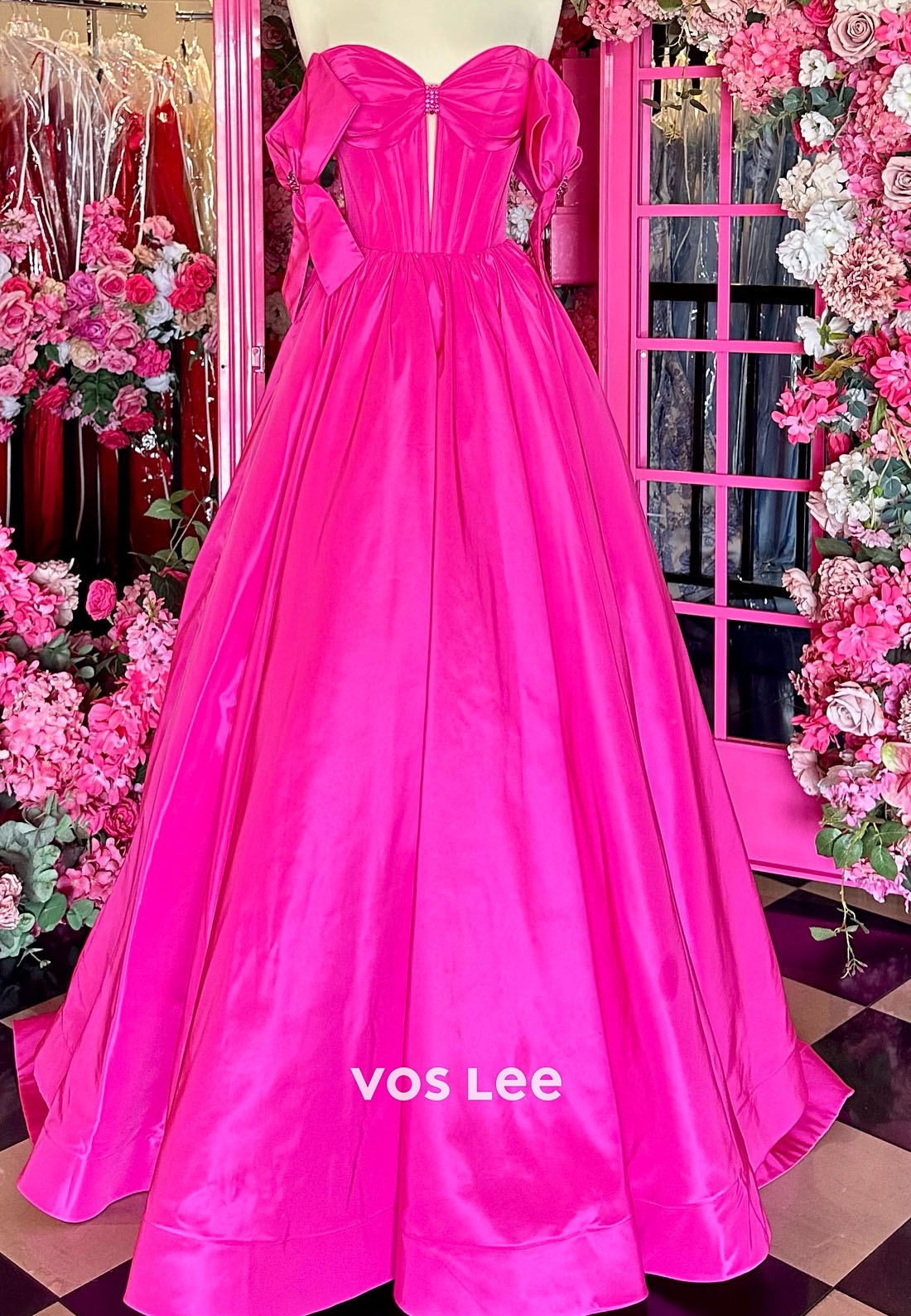 Sweetheart Strapless Hot Pink A-Line Dress with Beading Bow