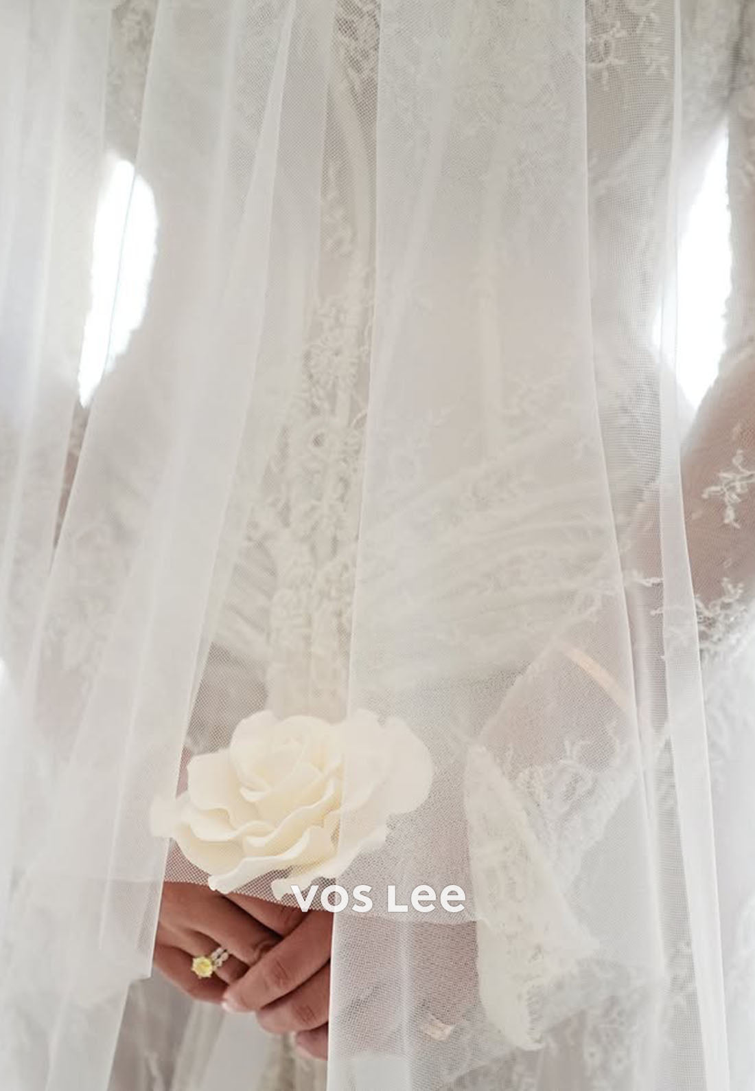 Simple Off-Shoulder Lace Long Sleeve Mermaid Split Wedding Dress