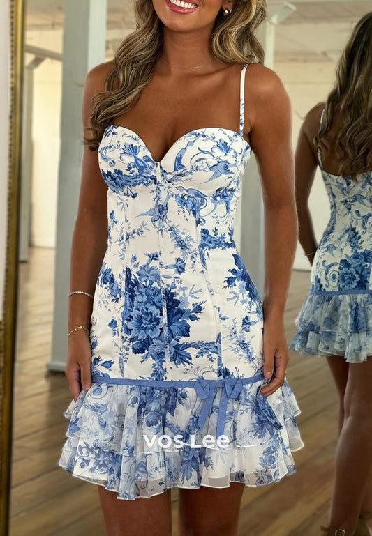 Spaghetti Straps Sweetheart Pleated Sheath Homecoming Dresses