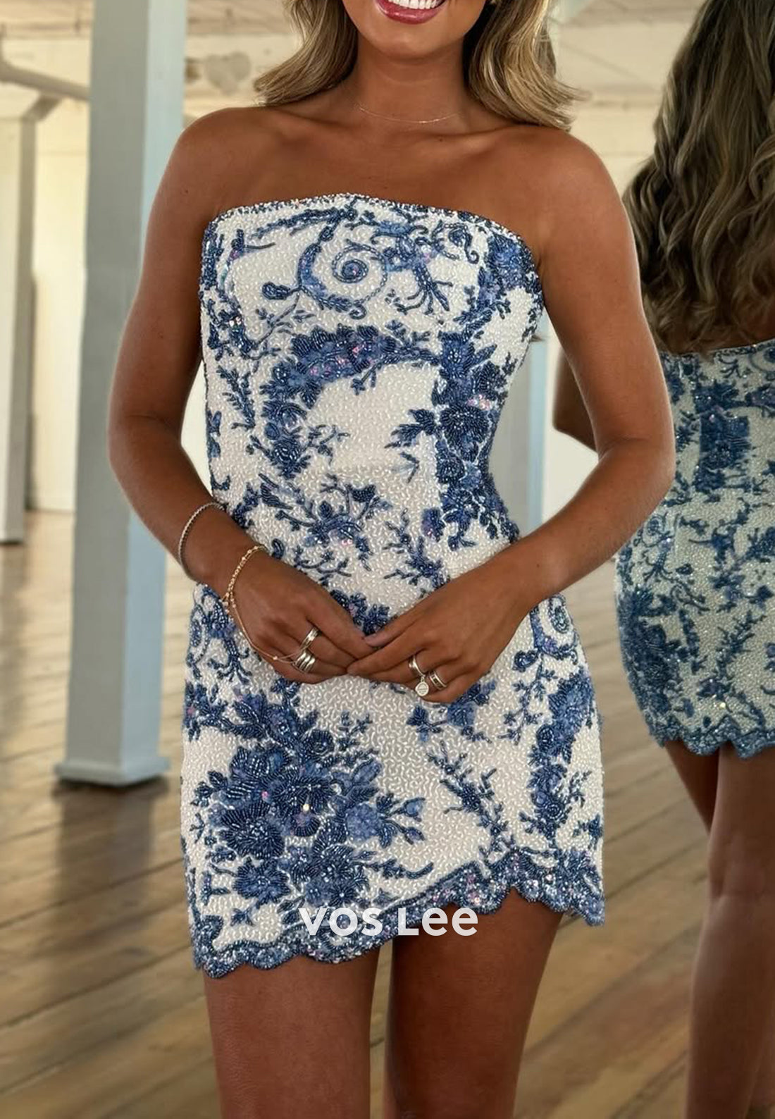 Strapless Fully Beaded Pleated Mermaid Homecoming Dresses