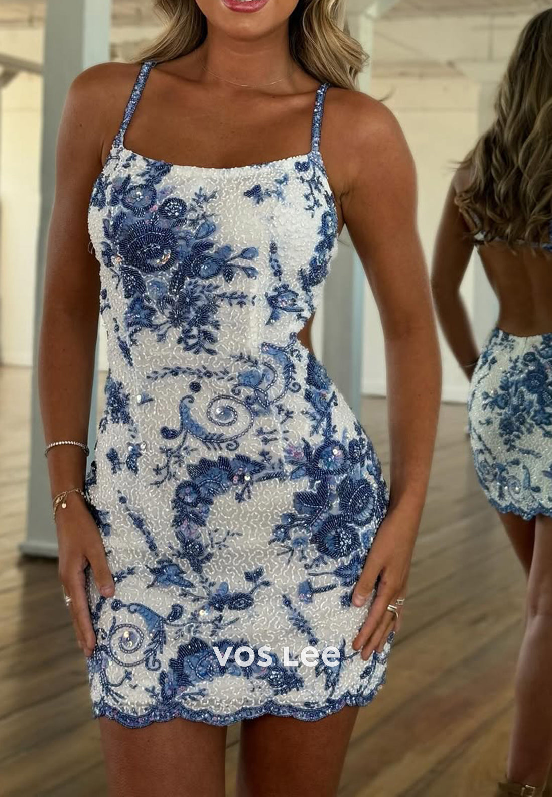 Spaghetti Straps Square Backless Mermaid Homecoming Dresses