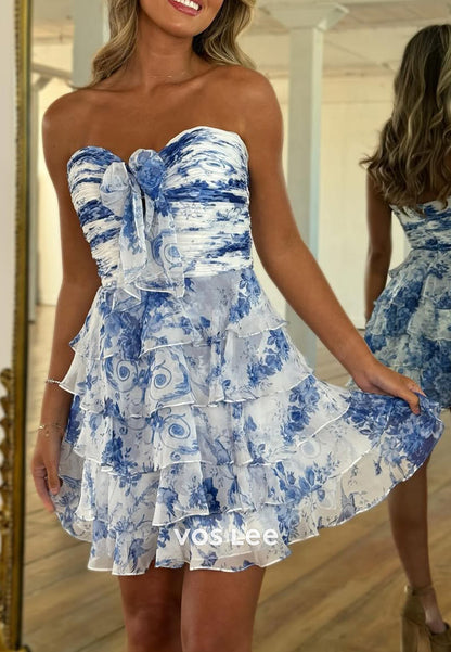A-Line Sweetheart Bowknot Embellished Tiered Homecoming Dresses