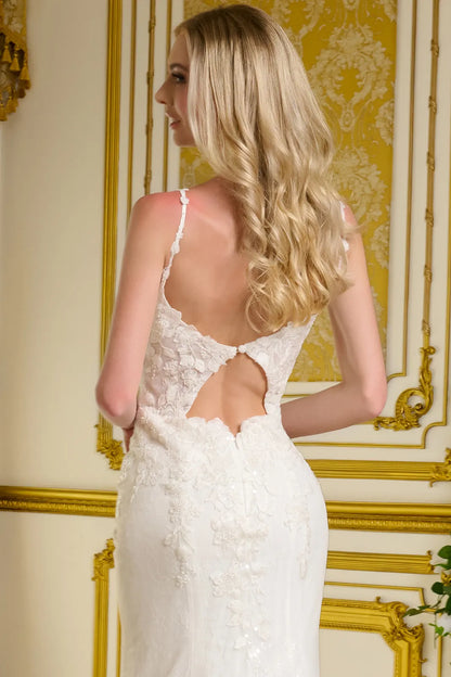 Delicate Embellished Spaghetti Straps Fitted Sleeveless Bridal Gown