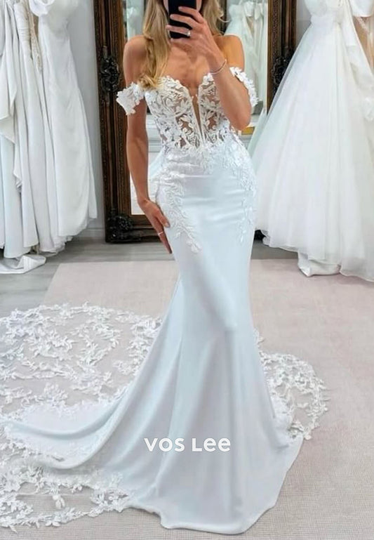 Sexy & Sleek Off the Shoulder Appliques Lace Mermaid Wedding Dresses