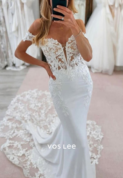 Sexy & Sleek Off the Shoulder Appliques Lace Mermaid Wedding Dresses
