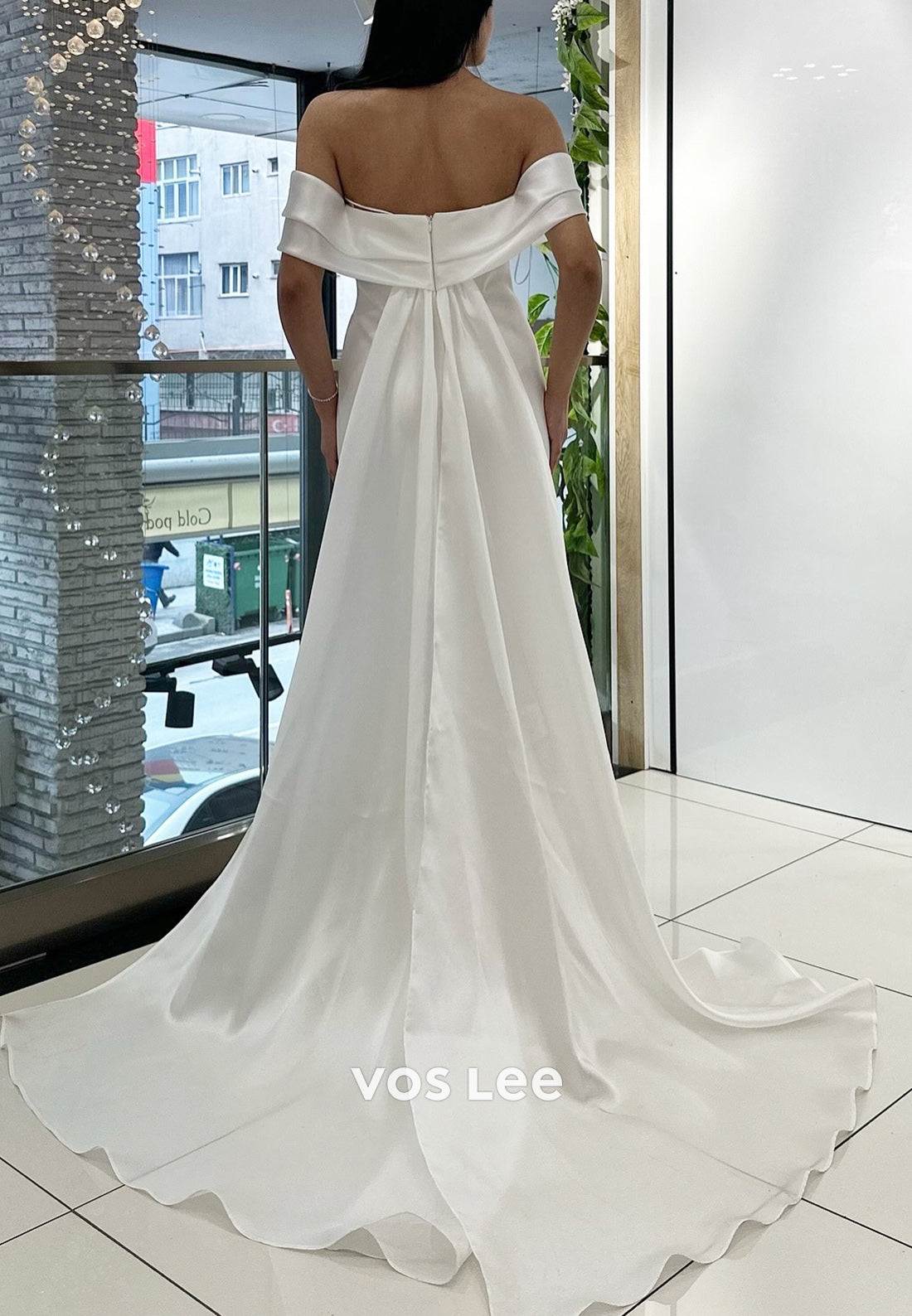 Simple & Casual Off the Shoulder Rhinestone Sheath  Prom Dresses with Sweep Train