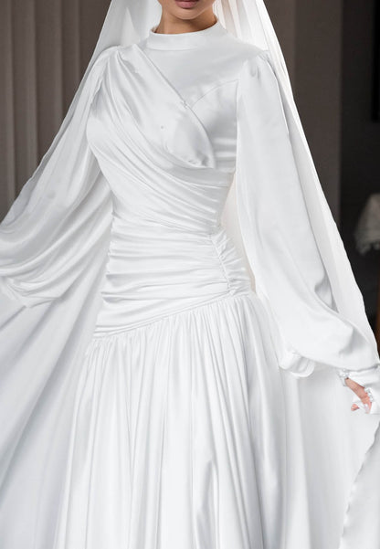 High Neck Long Sleeves A-Line Wedding Dress
