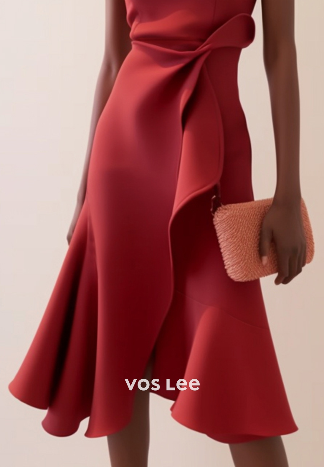 Classic & Simple Red  Scoop Sheath Pleated Party Dresses with Asymmetrical Split