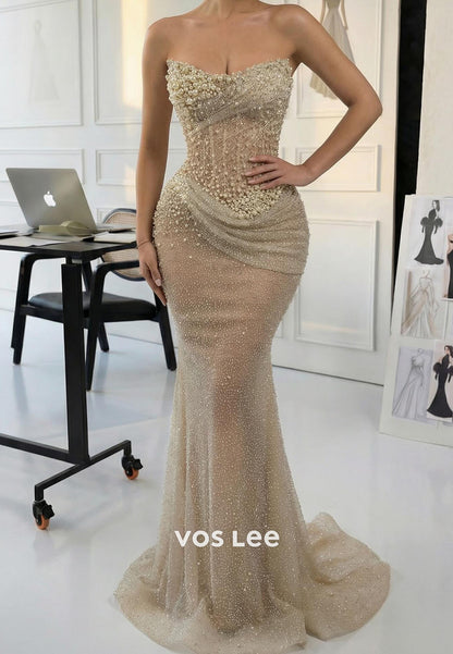 Luxury Sweetheart mermaid Evening Dress With Beads pearls