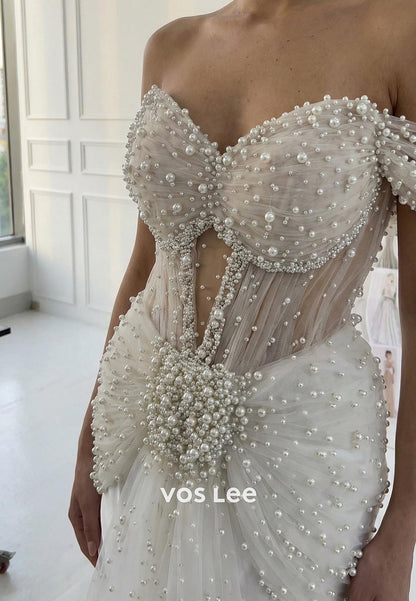 Luxury Sweetheart Off-the-Shoulder A line Evening Dress With Beads pearls