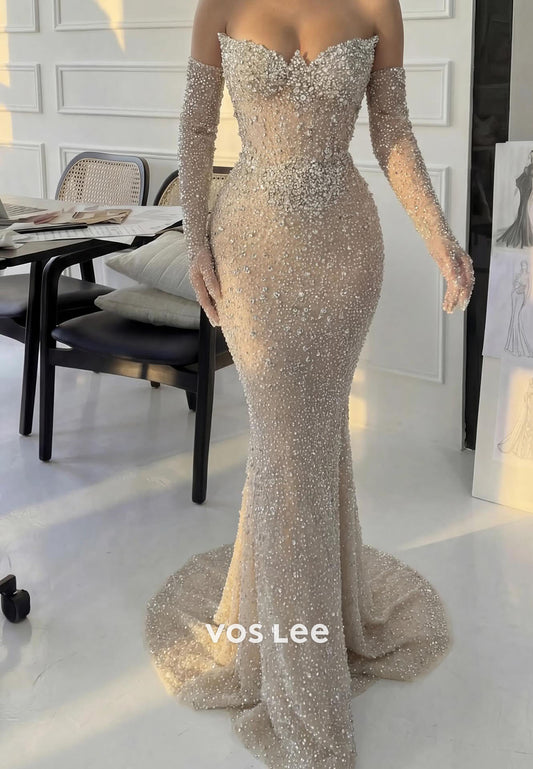 Sweetheart Sleeveless Mermaid Evening Dress Long With Crystals