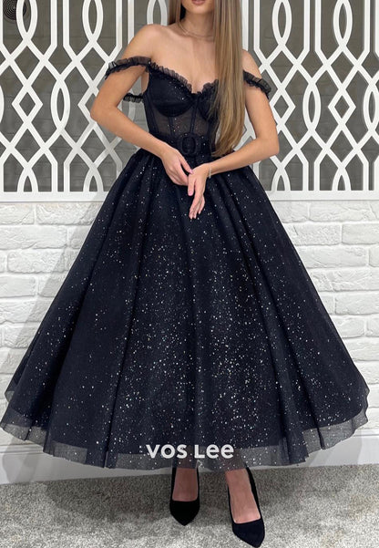 Sparkle & Shine A-Line Spaghetti Straps Sweetheart Ankle-Length Evening Dresses