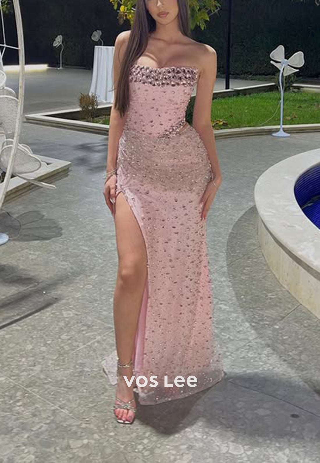 Sparkling Fully Sequined Rhinestone Mermaid Evening Dresses with Split Prom Dress