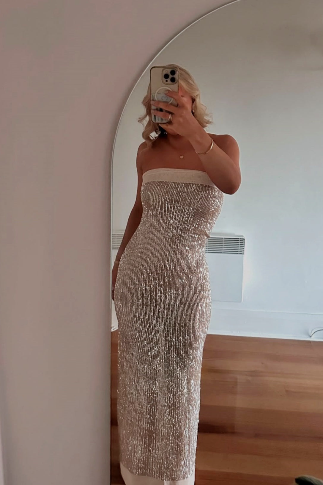 Cyan Sequin Strapless Bodycon Dress