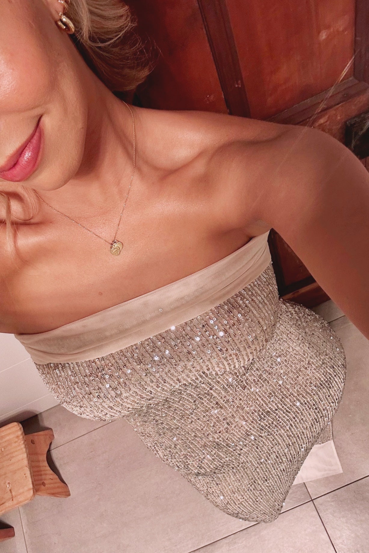 Cyan Sequin Strapless Bodycon Dress