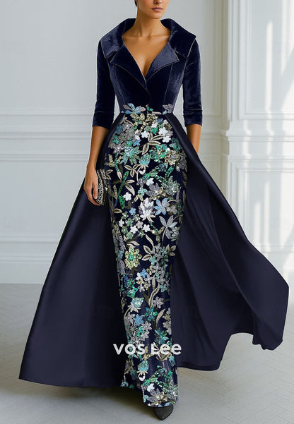 Elegant & Luxurious V Neck Velvet Embroidery Sequined Mermaid Evening Dress