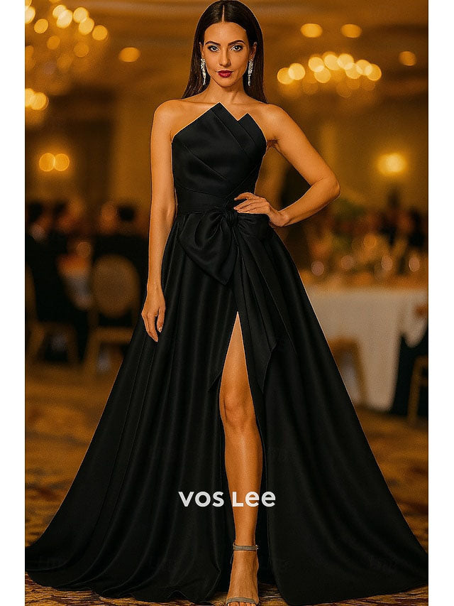 Royal Blue One-Shoulder A-Line Gown – Satin Formal Dress with Oversized Bow & High Slit