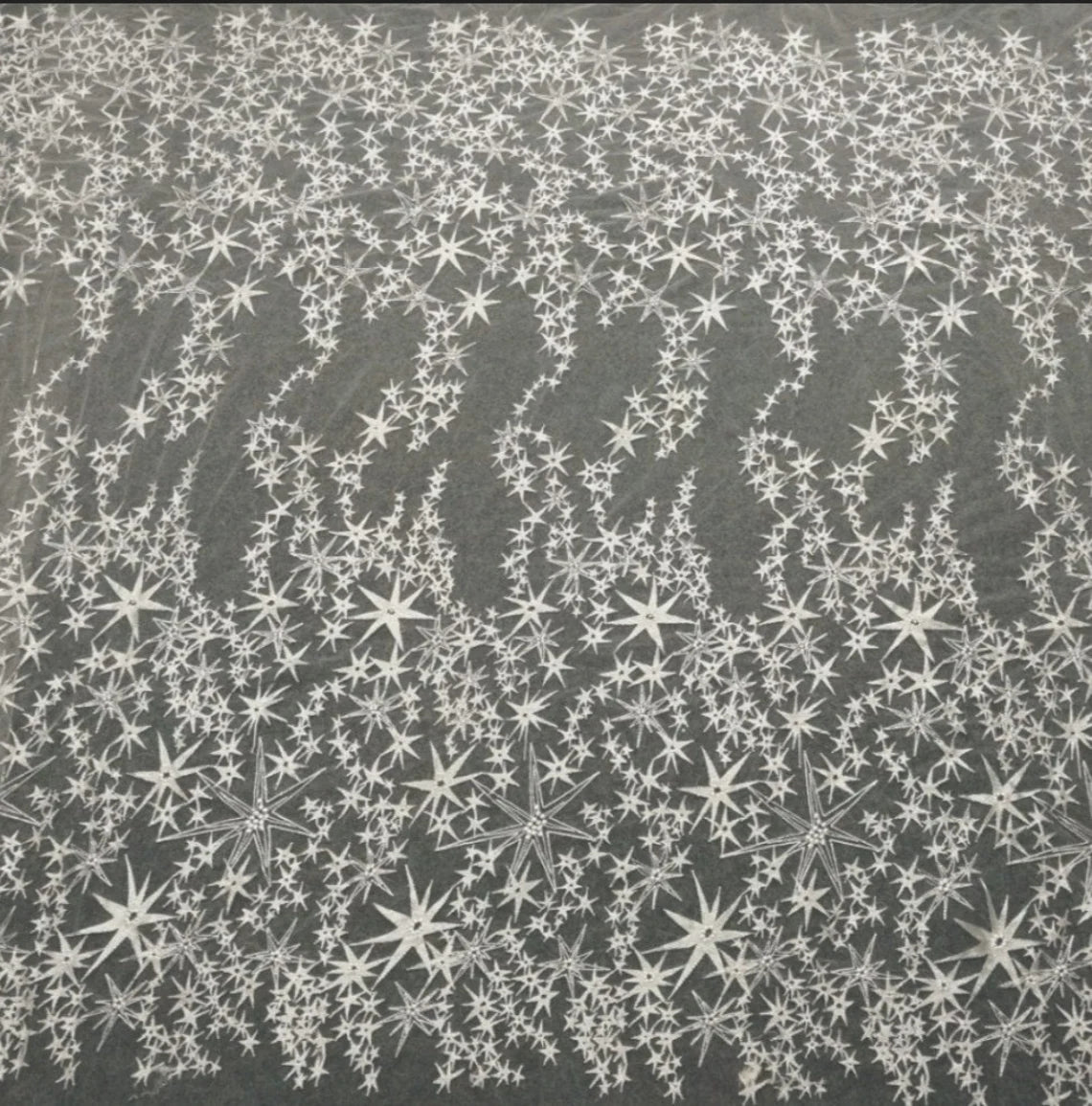 A-line Boho Cold Shoulder Long Sleeve Starry Lace Tulle Bridal Wedding Dress