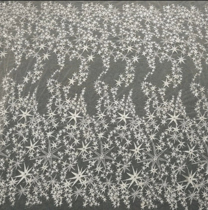 A-line Boho Cold Shoulder Long Sleeve Starry Lace Tulle Bridal Wedding Dress