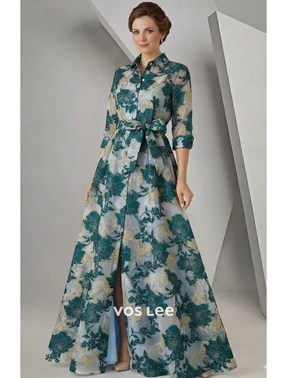 Blush Pink Floral Embroidered Shirt Dress | Belted Waist Rolled Sleeve Maxi Dress with Slit