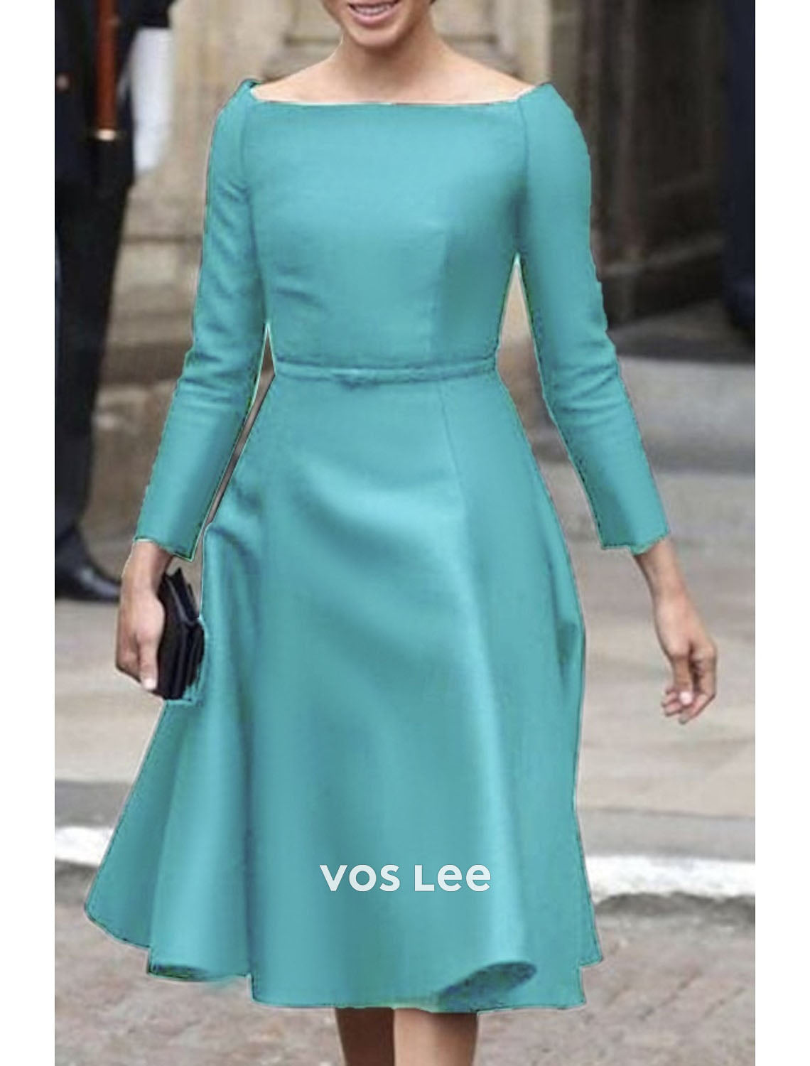Luxury Navy Blue Mother of the Groom Dress | Satin Boat Neck Tea-Length A-Line for Formal Events