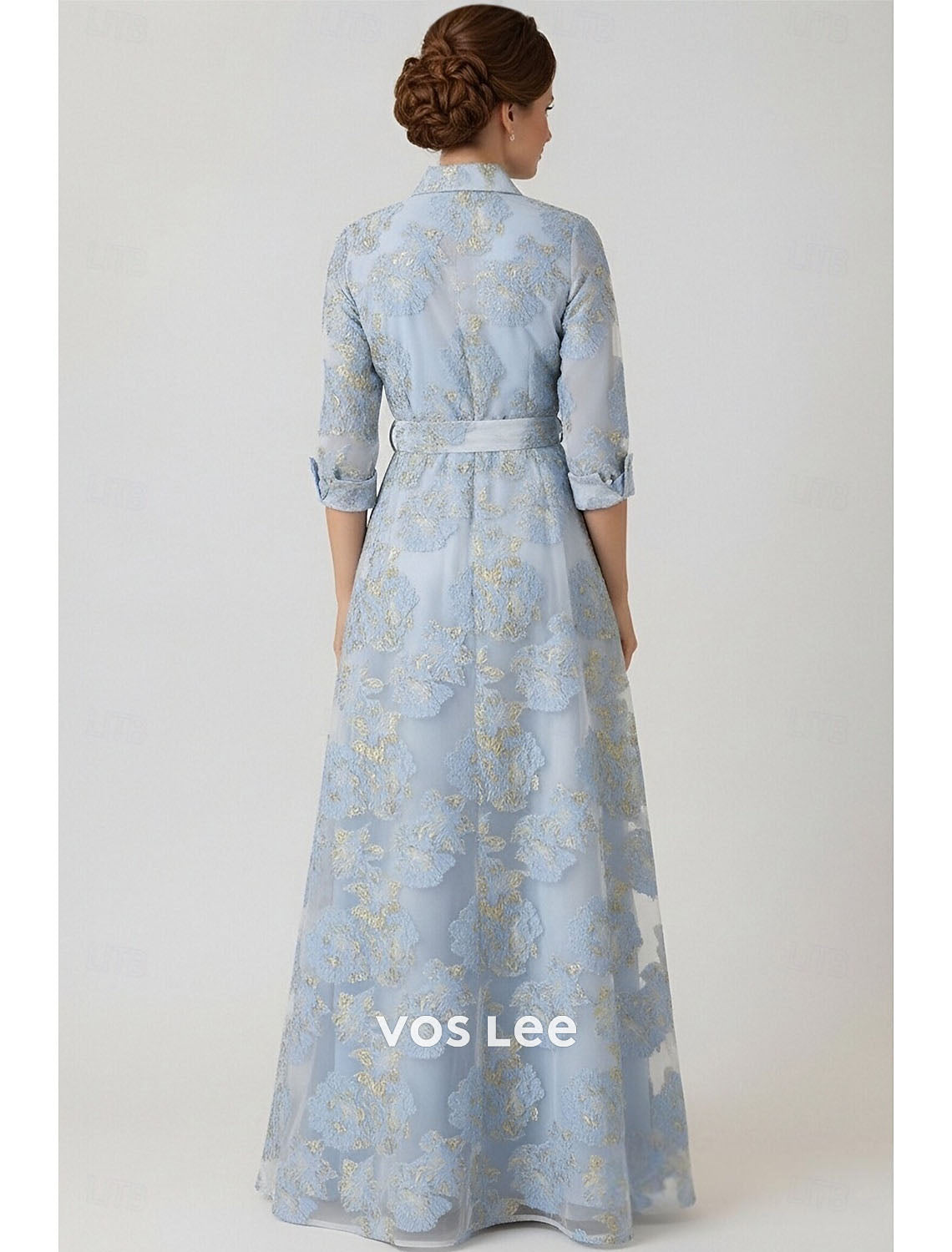 Blush Pink Floral Embroidered Shirt Dress | Belted Waist Rolled Sleeve Maxi Dress with Slit