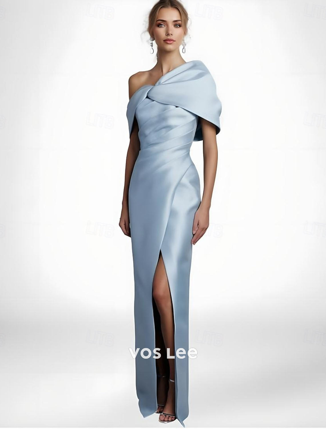 Elegant Long Evening Dress | Asymmetric Draped Neckline Party Gown