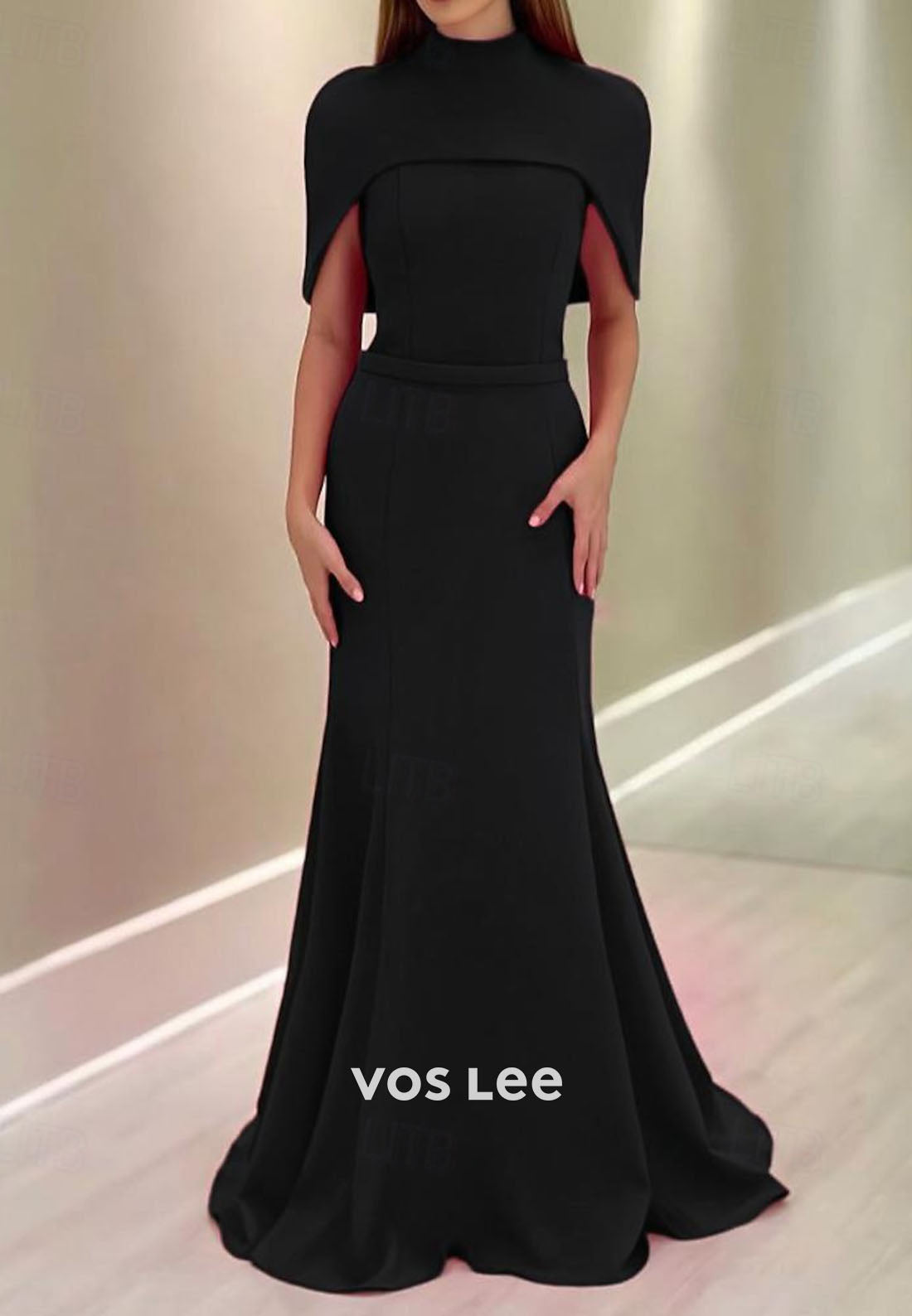 Capelet Mermaid Evening Gown – High Neck Formal Dress for Mother of the Bride