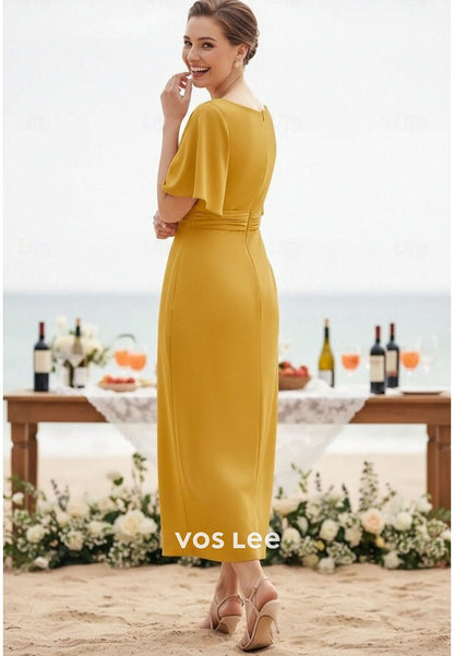 Column Ankle Length Wedding Guest Dress Formal Family Gathering with Sash