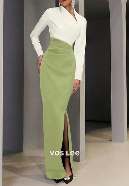 Asymmetrical Neck Long Sleeve Ruched Mermaid Evening Dresses with Side Split